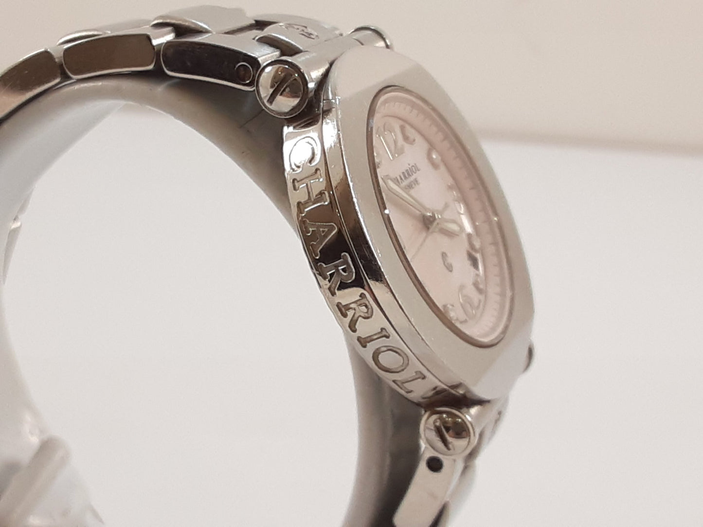 シャリオール CHARRIOL コロンブス 8P ダイヤ レディース 腕時計 デイト CCR30.1 ラウンド ピンク シェル シルバー SS ブレス アナログ クォーツ QZ ウォッチ COLVMBUS  【中古】【送料無料】 ht5554