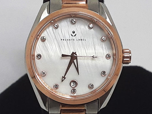プライベート レーベル Private Label レディース 腕時計 デイト PL0139 白 ホワイト シェル ピンク ゴールド シルバー SS GP ブレス アナログ クォーツ QZ ウォッチ 【中古】【送料無料】ht5561