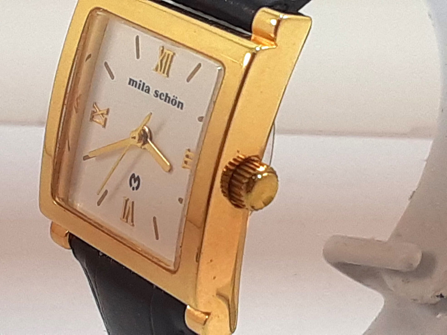 ミラショーン mira schon レディース 腕時計 スクエア 白 黒 ホワイト ブラック SS GP レザー アナログ クォーツ QZ ウォッチ 【中古】【送料無料】 ht5575