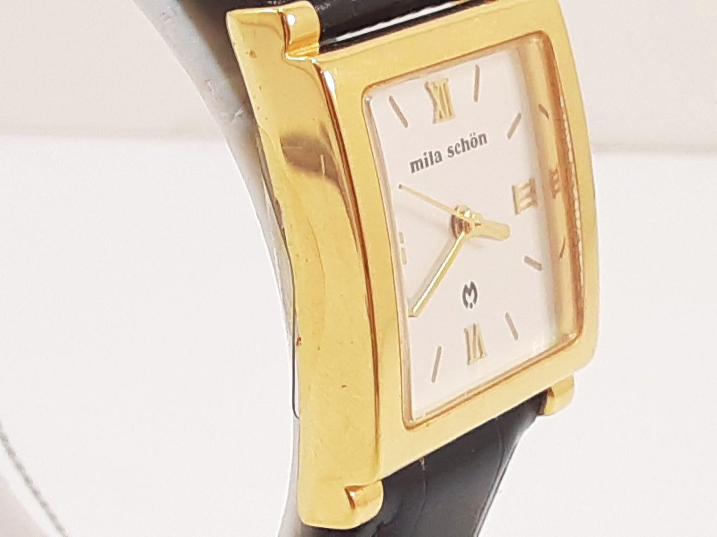 ミラショーン mira schon レディース 腕時計 スクエア 白 黒 ホワイト ブラック SS GP レザー アナログ クォーツ QZ ウォッチ 【中古】【送料無料】 ht5575