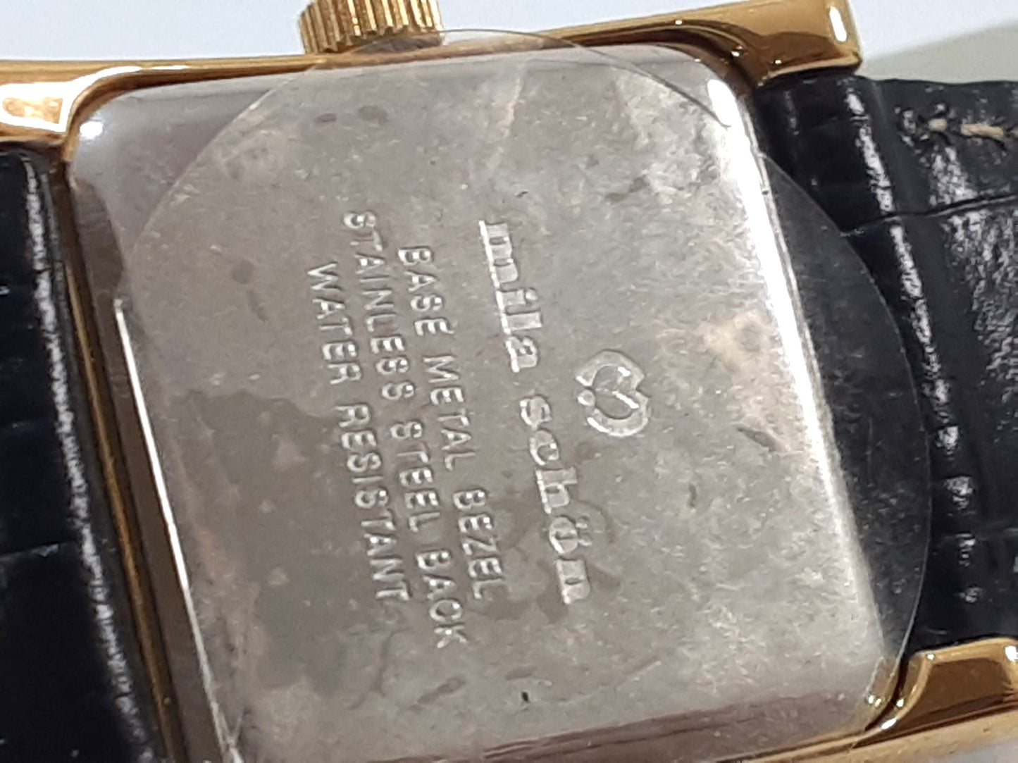 ミラショーン mira schon レディース 腕時計 スクエア 白 黒 ホワイト ブラック SS GP レザー アナログ クォーツ QZ ウォッチ 【中古】【送料無料】 ht5575