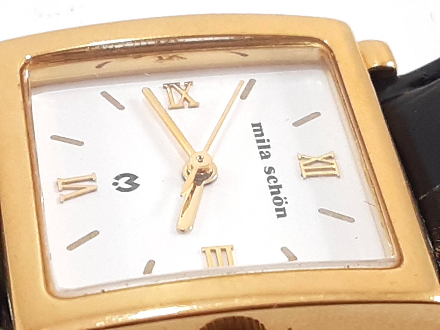 ミラショーン mira schon レディース 腕時計 スクエア 白 黒 ホワイト ブラック SS GP レザー アナログ クォーツ QZ ウォッチ 【中古】【送料無料】 ht5575