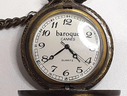バロック baroque CANNES 懐中時計 ポケットウォッチ 白 ホワイト ゴールド SS GP アナログ クオーツ QZ ウォッチ 【中古】【送料無料】 ht5585