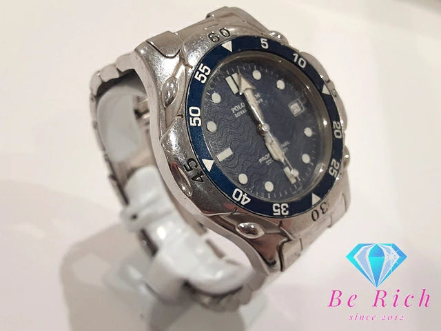ロイヤル クイーンズ ポロ チーム Royal Queen's POLO TEAM メンズ 腕時計 SQ-201 紺 ネイビー シルバー SS ブレス アナログ クォーツ QZ ウォッチ 【中古】【送料無料】 ht5589