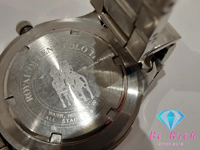 ロイヤル クイーンズ ポロ チーム Royal Queen's POLO TEAM メンズ 腕時計 SQ-201 紺 ネイビー シルバー SS ブレス アナログ クォーツ QZ ウォッチ 【中古】【送料無料】 ht5589