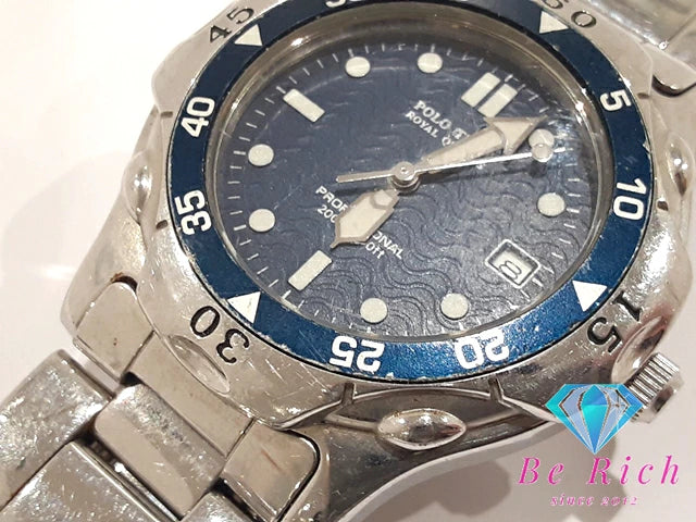 ロイヤル クイーンズ ポロ チーム Royal Queen's POLO TEAM メンズ 腕時計 SQ-201 紺 ネイビー シルバー SS ブレス アナログ クォーツ QZ ウォッチ 【中古】【送料無料】 ht5589