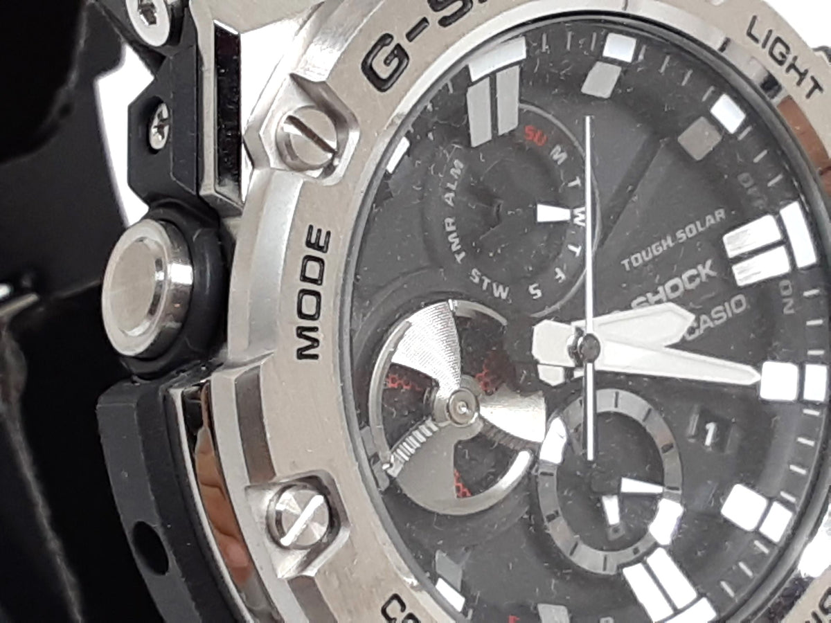 カシオ CASIO G-SHOCK G-スティール タフ ソーラー メンズ 腕時計 GST-B100-1A ブラック 黒 SS 樹脂 ウレタン ブレス クォーツ QZ ウォッチ スマートフォン リンク G-STEEL ジーショック Gショック  【中古】【送料無料】ht5650