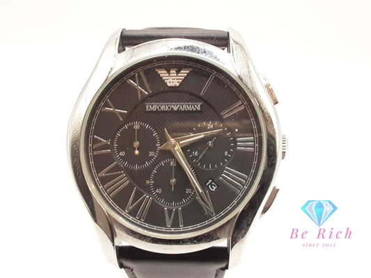 エンポリオ アルマーニ EMPORIO ARMANI クロノグラフ デイト メンズ 腕時計 AR1700 黒 ブラック SS レザー ブレス ロゴ アナログ クォーツ QZ ウォッチ   【中古】【送料無料】 ht5681