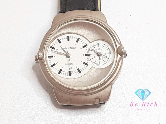 バレンタイン Valentine メンズ 腕時計 シルバー ホワイト 白 黒 ブラック SS レザー ブレス ロゴ アナログ クォーツ QZ ウォッチ   【中古】【送料無料】 ht5734