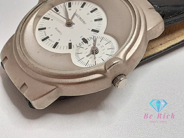 バレンタイン Valentine メンズ 腕時計 シルバー ホワイト 白 黒 ブラック SS レザー ブレス ロゴ アナログ クォーツ QZ ウォッチ   【中古】【送料無料】 ht5734