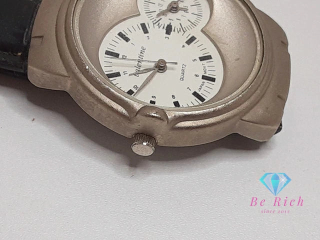 バレンタイン Valentine メンズ 腕時計 シルバー ホワイト 白 黒 ブラック SS レザー ブレス ロゴ アナログ クォーツ QZ ウォッチ   【中古】【送料無料】 ht5734