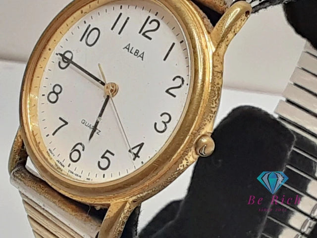 セイコー SEIKO アルバ メンズ 腕時計 Y136-6A70 白 ホワイト ゴールド SS GP ブレス  アナログ クォーツ QZ ウォッチ 【中古】【送料無料】 ht5735