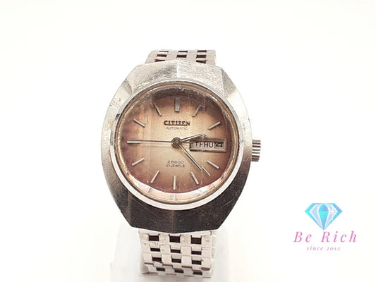 シチズン CITIZEN 28800 21石 自動巻き レディース 腕時計 デイデイト 4-661079-K カット ガラス グレー グラデ シルバー SS ブレス アンティーク ヴィンテージ アナログ AT ウォッチ 【中古】【送料無料】 ht5754
