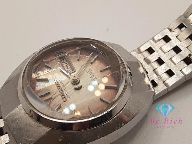 シチズン CITIZEN 28800 21石 自動巻き レディース 腕時計 デイデイト 4-661079-K カット ガラス グレー グラデ シルバー SS ブレス アンティーク ヴィンテージ アナログ AT ウォッチ 【中古】【送料無料】 ht5754