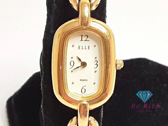 エル ELLE レディース 腕時計 3220-327144 白 ホワイト ゴールド SS ブレス ロゴ アナログ クオーツ QZ ウォッチ   【中古】 【送料無料】 ht5772