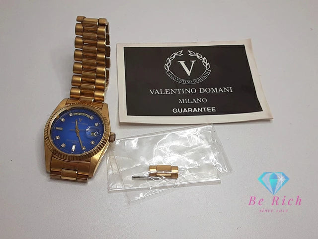 バレンチノ ドマーニ Valentino Domani メンズ 腕時計 デイデイト VD-2039 青 ブルー ゴールド SS GP ブレス アナログ クォーツ QZ ドレス ウォッチ   【中古】【送料無料】ht5776