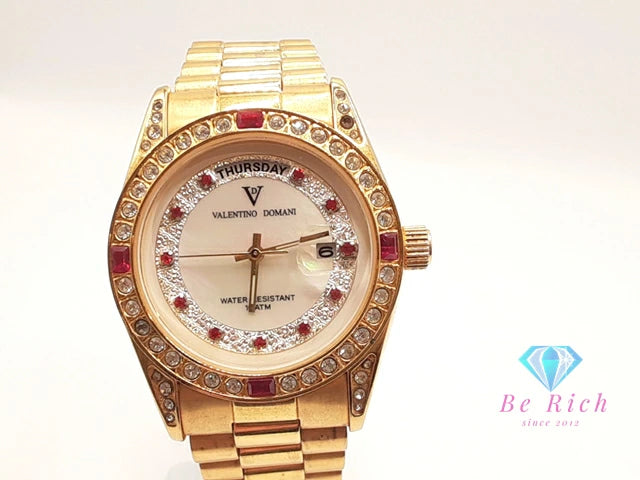 バレンチノ ドマーニ Valentino Domani メンズ 腕時計 デイデイト VD-2007 白 ホワイト ゴールド SS GP ブレス アナログ クォーツ QZ ドレス ウォッチ   【中古】【送料無料】ht5777