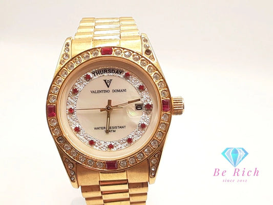 バレンチノ ドマーニ Valentino Domani メンズ 腕時計 デイデイト VD-2007 白 ホワイト ゴールド SS GP ブレス アナログ クォーツ QZ ドレス ウォッチ   【中古】【送料無料】ht5777
