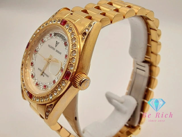 バレンチノ ドマーニ Valentino Domani メンズ 腕時計 デイデイト VD-2007 白 ホワイト ゴールド SS GP ブレス アナログ クォーツ QZ ドレス ウォッチ   【中古】【送料無料】ht5777