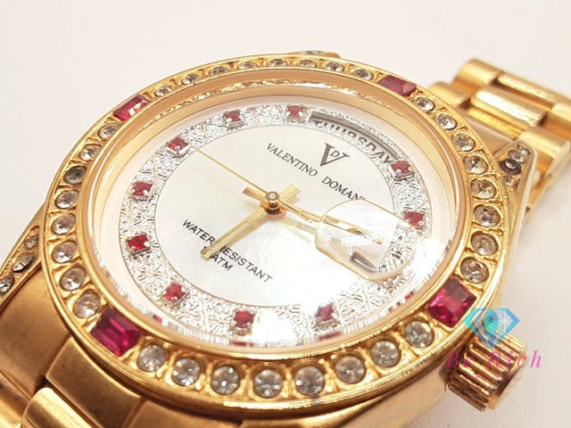 バレンチノ ドマーニ Valentino Domani メンズ 腕時計 デイデイト VD-2007 白 ホワイト ゴールド SS GP ブレス アナログ クォーツ QZ ドレス ウォッチ   【中古】【送料無料】ht5777