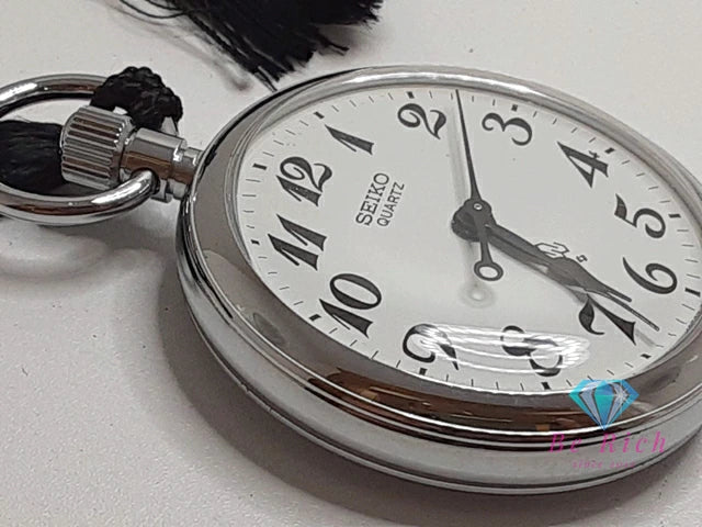 セイコー SEIKO 上越 新幹線 開業 記念 懐中時計 ポケット ウォッチ 7550-001B 白 ホワイト シルバー SS メッキ アナログ クォーツ QZ 時計 鉄道時計   【中古】【送料無料】 ht5778