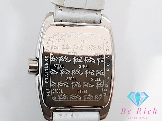 フォリフォリ Folli Follie レディース 腕時計 デイト S922ZI ラインストーン トノー シルバー ホワイト 白 SS レザー ブレス アナログ クォーツ QZ ウォッチ 【中古】【送料無料】 ht5782
