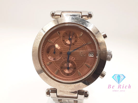 ゲス GUESS メンズ 腕時計 クロノグラフ デイト GC7000 ブロンズ系 シルバー SS ブレス アナログ クォーツ QZ ウォッチ 【中古】【送料無料】 ht5798