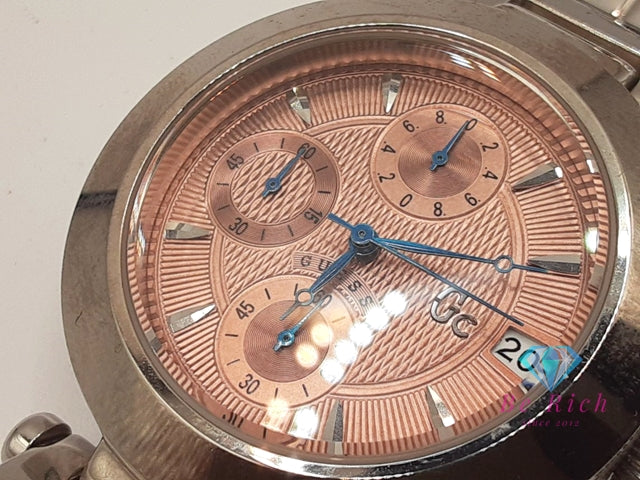 ゲス GUESS メンズ 腕時計 クロノグラフ デイト GC7000 ブロンズ系 シルバー SS ブレス アナログ クォーツ QZ ウォッチ 【中古】【送料無料】 ht5798