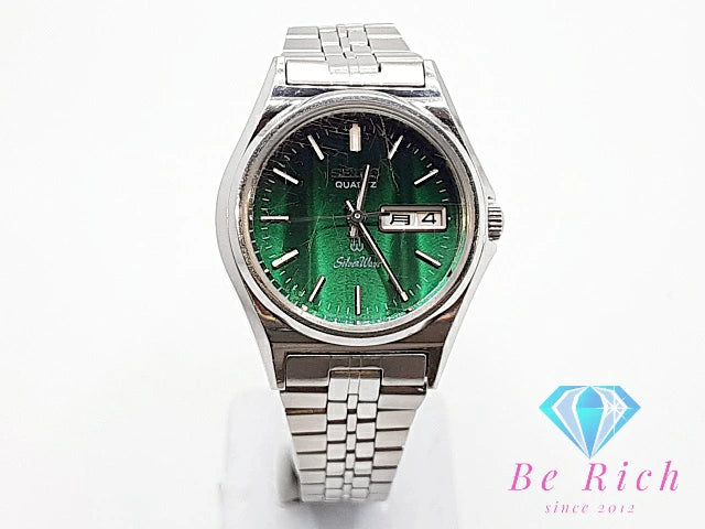 セイコー SEIKO シルバー ウェーブ レディース 腕時計 デイデイト 3423-0170 カット ガラス 緑 グリーン SS ブレス アナログ クォーツ QZ ウォッチ silver wave 【中古】【送料無料】 ht5822
