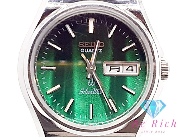 セイコー SEIKO シルバー ウェーブ レディース 腕時計 デイデイト 3423-0170 カット ガラス 緑 グリーン SS ブレス アナログ クォーツ QZ ウォッチ silver wave 【中古】【送料無料】 ht5822