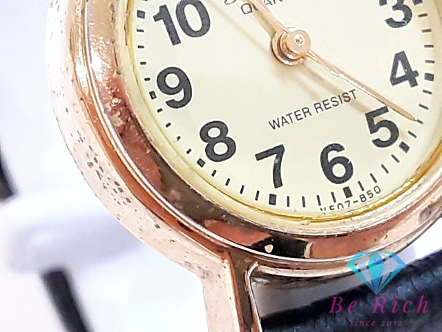 シチズン CITIZEN Q&Q falcon ファルコン レディース 腕時計 クリーム ブラウン 茶 SS レザー ブレス アナログ クォーツ QZ ウォッチ  【中古】【送料無料】 ht5878