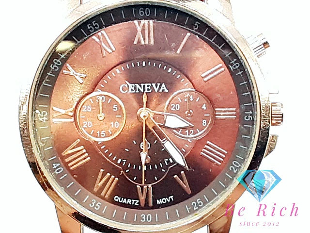 セネバ CENEVA メンズ 腕時計 茶 ブラウン系 SS ラバー 樹脂 ブレス アナログ クォーツ QZ ウォッチ    【中古】【送料無料】 ht5884