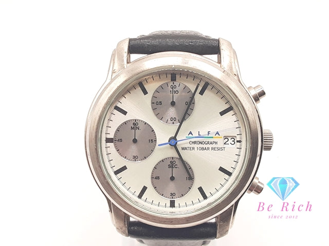 セイコー SEIKO アルファ メンズ 腕時計 クロノグラフ デイト V657-8010 シルバー 黒 ブラック SS レザー ブレス アナログ クォーツ QZ ウォッチ ALFA  【中古】【送料無料】 ht5888