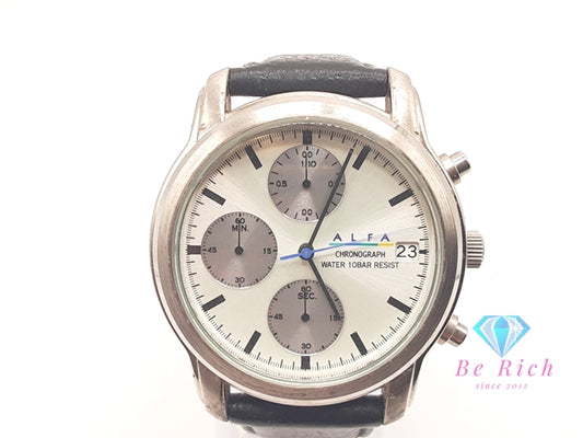セイコー SEIKO アルファ メンズ 腕時計 クロノグラフ デイト V657-8010 シルバー 黒 ブラック SS レザー ブレス アナログ クォーツ QZ ウォッチ ALFA  【中古】【送料無料】 ht5888