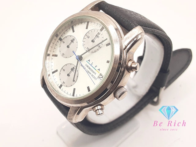 セイコー SEIKO アルファ メンズ 腕時計 クロノグラフ デイト V657-8010 シルバー 黒 ブラック SS レザー ブレス アナログ クォーツ QZ ウォッチ ALFA  【中古】【送料無料】 ht5888