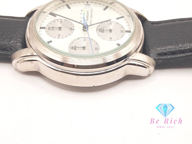 セイコー SEIKO アルファ メンズ 腕時計 クロノグラフ デイト V657-8010 シルバー 黒 ブラック SS レザー ブレス アナログ クォーツ QZ ウォッチ ALFA  【中古】【送料無料】 ht5888