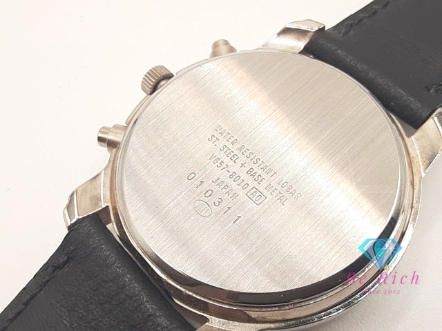 セイコー SEIKO アルファ メンズ 腕時計 クロノグラフ デイト V657-8010 シルバー 黒 ブラック SS レザー ブレス アナログ クォーツ QZ ウォッチ ALFA  【中古】【送料無料】 ht5888