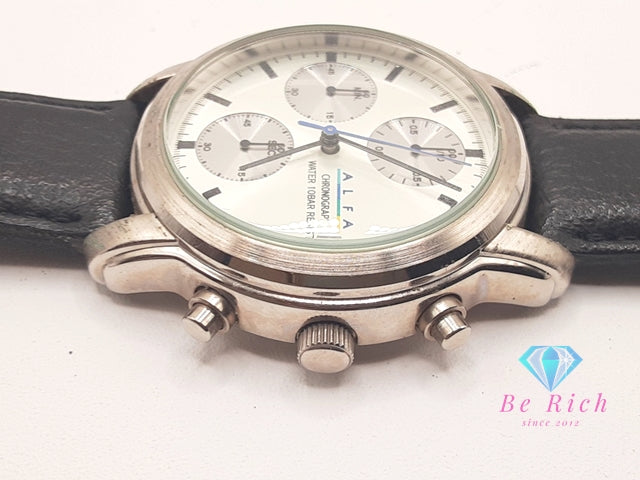 セイコー SEIKO アルファ メンズ 腕時計 クロノグラフ デイト V657-8010 シルバー 黒 ブラック SS レザー ブレス アナログ クォーツ QZ ウォッチ ALFA  【中古】【送料無料】 ht5888