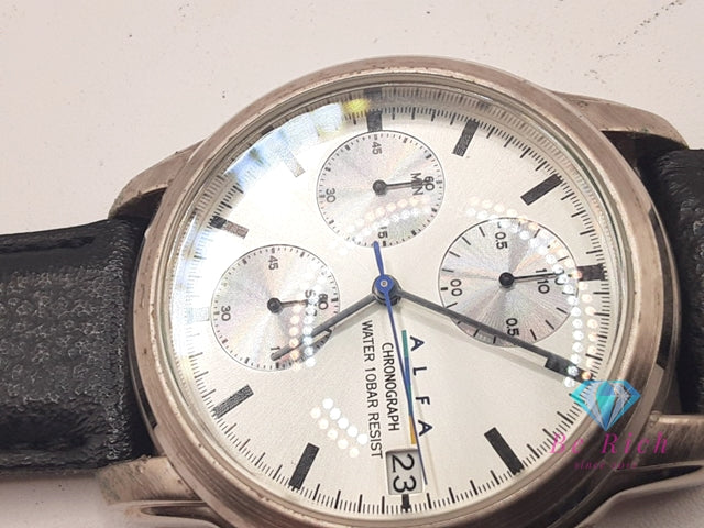 セイコー SEIKO アルファ メンズ 腕時計 クロノグラフ デイト V657-8010 シルバー 黒 ブラック SS レザー ブレス アナログ クォーツ QZ ウォッチ ALFA  【中古】【送料無料】 ht5888
