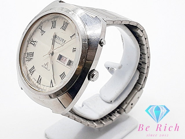 オリエント ORIENT クロノエース デイデイト 23石 自動巻き メンズ 腕時計 429-21270 カット ガラス 白 ホワイト シルバー SS ブレス ロゴ アナログ オートマ AT ウォッチ アンティーク ヴィンテージ  【中古】【送料無料】 ht5899