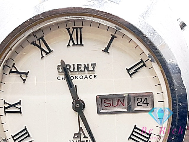 オリエント ORIENT クロノエース デイデイト 23石 自動巻き メンズ 腕時計 429-21270 カット ガラス 白 ホワイト シルバー SS ブレス ロゴ アナログ オートマ AT ウォッチ アンティーク ヴィンテージ  【中古】【送料無料】 ht5899