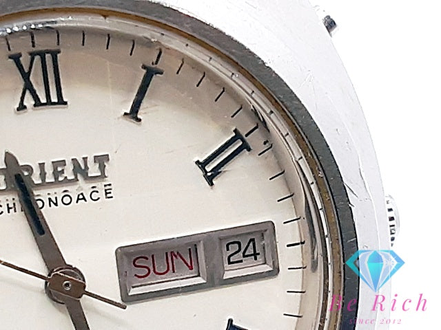オリエント ORIENT クロノエース デイデイト 23石 自動巻き メンズ 腕時計 429-21270 カット ガラス 白 ホワイト シルバー SS ブレス ロゴ アナログ オートマ AT ウォッチ アンティーク ヴィンテージ  【中古】【送料無料】 ht5899