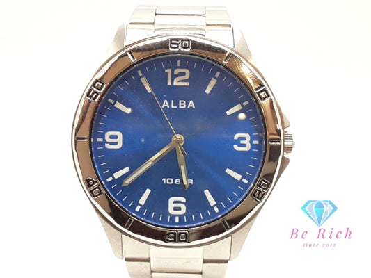 セイコー SEIKO アルバ メンズ 腕時計 VJ21-KNF0 青 ブルー シルバー SS ブレス アナログ クォーツ QZ ウォッチ ALBA 【中古】【送料無料】 ht5932