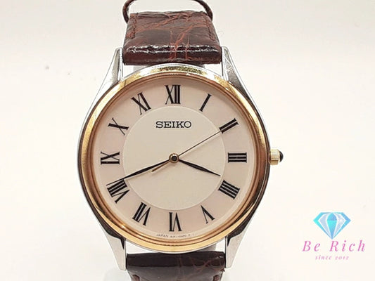 セイコー SEIKO  メンズ 腕時計 8J41-0AJ0 ホワイト 白 ブラウン 茶 SS GP レザー ブレス アナログ クォーツ QZ ウォッチ  【中古】【送料無料】 ht5935