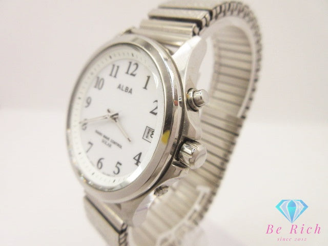 セイコー SEIKO ALBA アルバ 電波 ソーラー デイト 7B52-0AT0 メンズ 腕時計 白 ホワイト シルバー SS ブレス アナログ クォーツ QZ ウォッチ   【中古】【送料無料】 ht5946