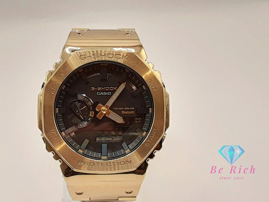 カシオ CASIO G-SHOCK フルメタル 八角 ベゼル ソーラー メンズ 腕時計 GM-B2100 GD 黒 ブラック ゴールド SS ブレス ロゴ アナログ  デジタル クォーツ QZ ウォッチ Gショック ジー  【中古】【送料無料】 ht5966