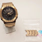 カシオ CASIO G-SHOCK フルメタル 八角 ベゼル ソーラー メンズ 腕時計 GM-B2100 GD 黒 ブラック ゴールド SS ブレス ロゴ アナログ  デジタル クォーツ QZ ウォッチ Gショック ジー  【中古】【送料無料】 ht5966