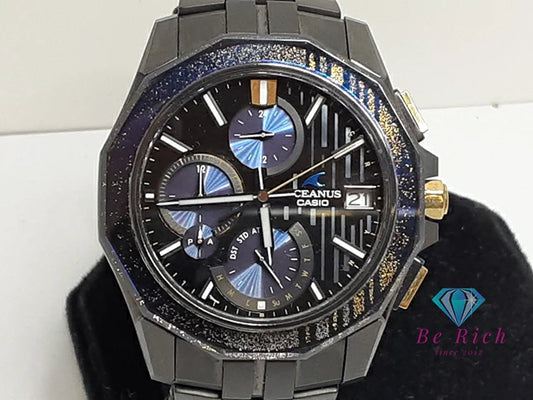 美品 カシオ CASIO オシアナス マンタ OCW-S6000 電波 ソーラー メンズ 腕時計 ブラック ブルー 黒 青 シルバー チタン ブレス アナログ クォーツ QZ ウォッチ  【中古】【送料無料】 ht5968