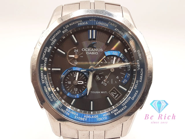 カシオ CASIO オシアナス マンタ 電波 ソーラー デイト メンズ 腕時計 OCW-S1400 黒 ブラックシルバー チタン ブレス アナログ クォーツ QZ ウォッチ OCEANUS MANTA  【中古】【送料無料】 ht5969