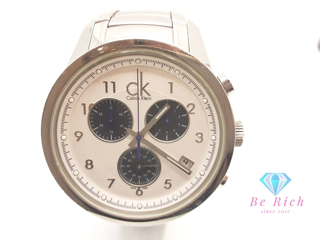 カルバンクライン Calvin Klein クロノグラフ デイト メンズ腕時計 K9514104 白 ホワイト シルバー SS ブレス アナログ クォーツ QZ ウォッチ CK  【中古】【送料無料】 ht5981